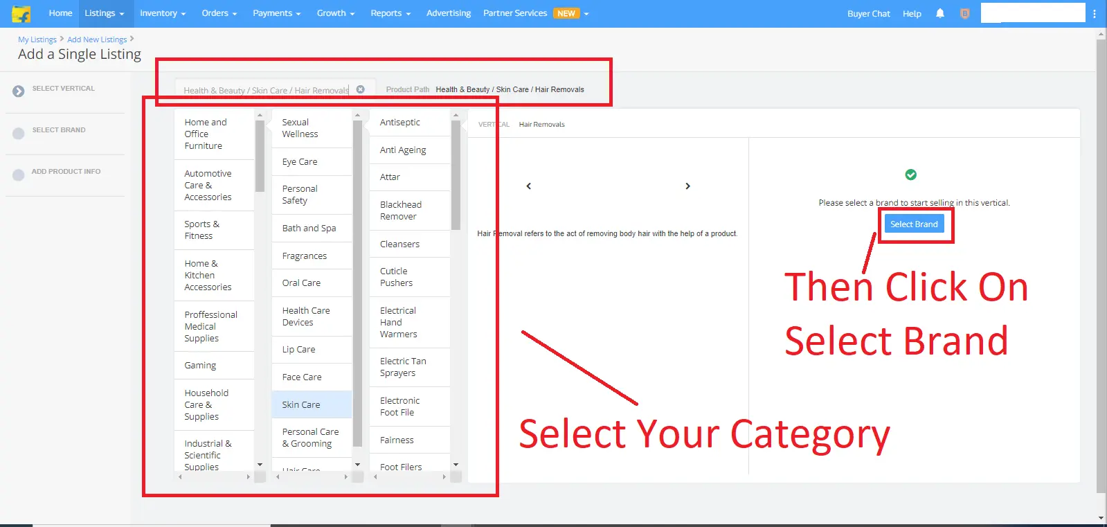 Select The Vertical for your Product