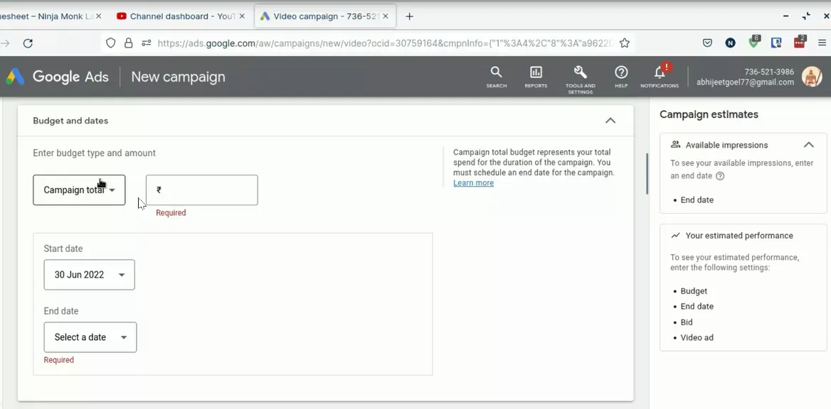 Enter budget type and amount