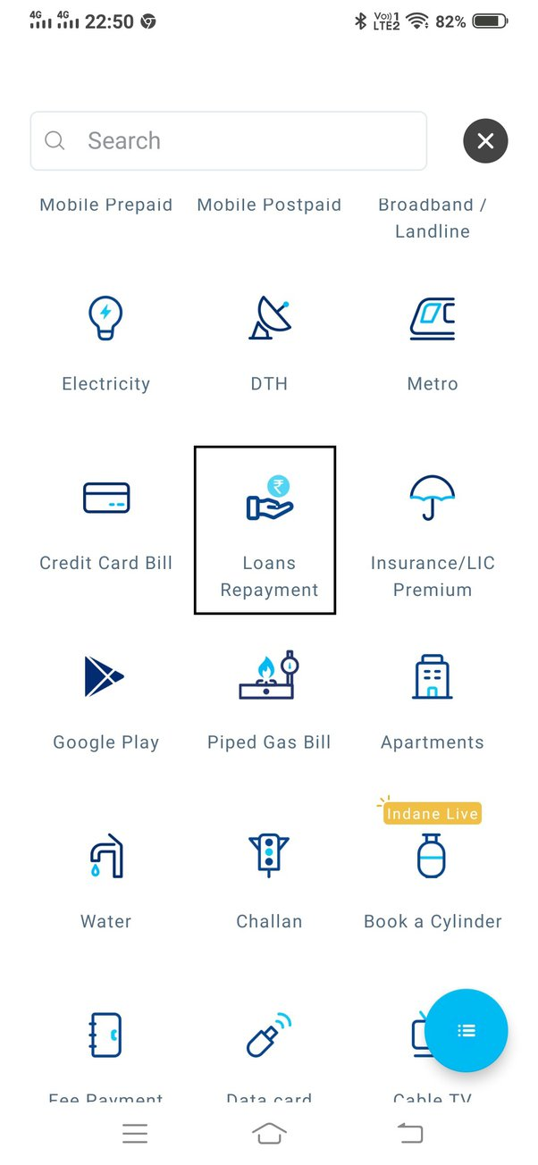 Navigate to 'Loan Payments' or 'EMI Payments':